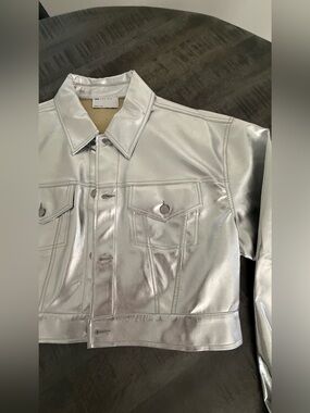 Metallic Silver Performance Leather crop top Jacket - Unbranded